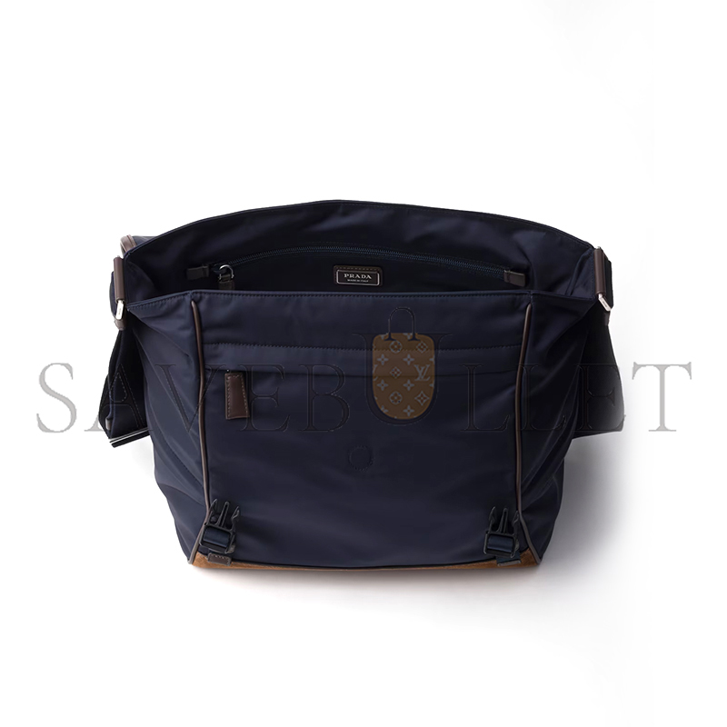 Pra*a large re-nylon and leather shoulder bag 2vd052 (34*29.5*14.5cm)